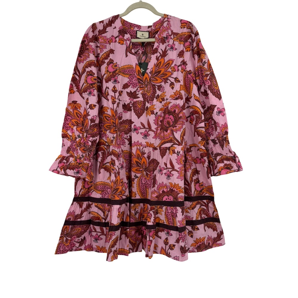 Tuckernuck Pink Ornate Chintz Dress XL Floral Tiered Mini Fairy Boho Indie NWT - Picture 2 of 9
